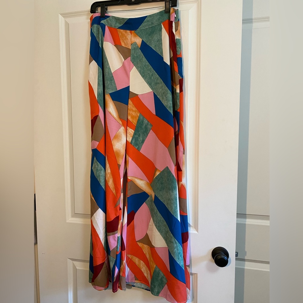 Bright patterned wide leg high waisted Pants XL